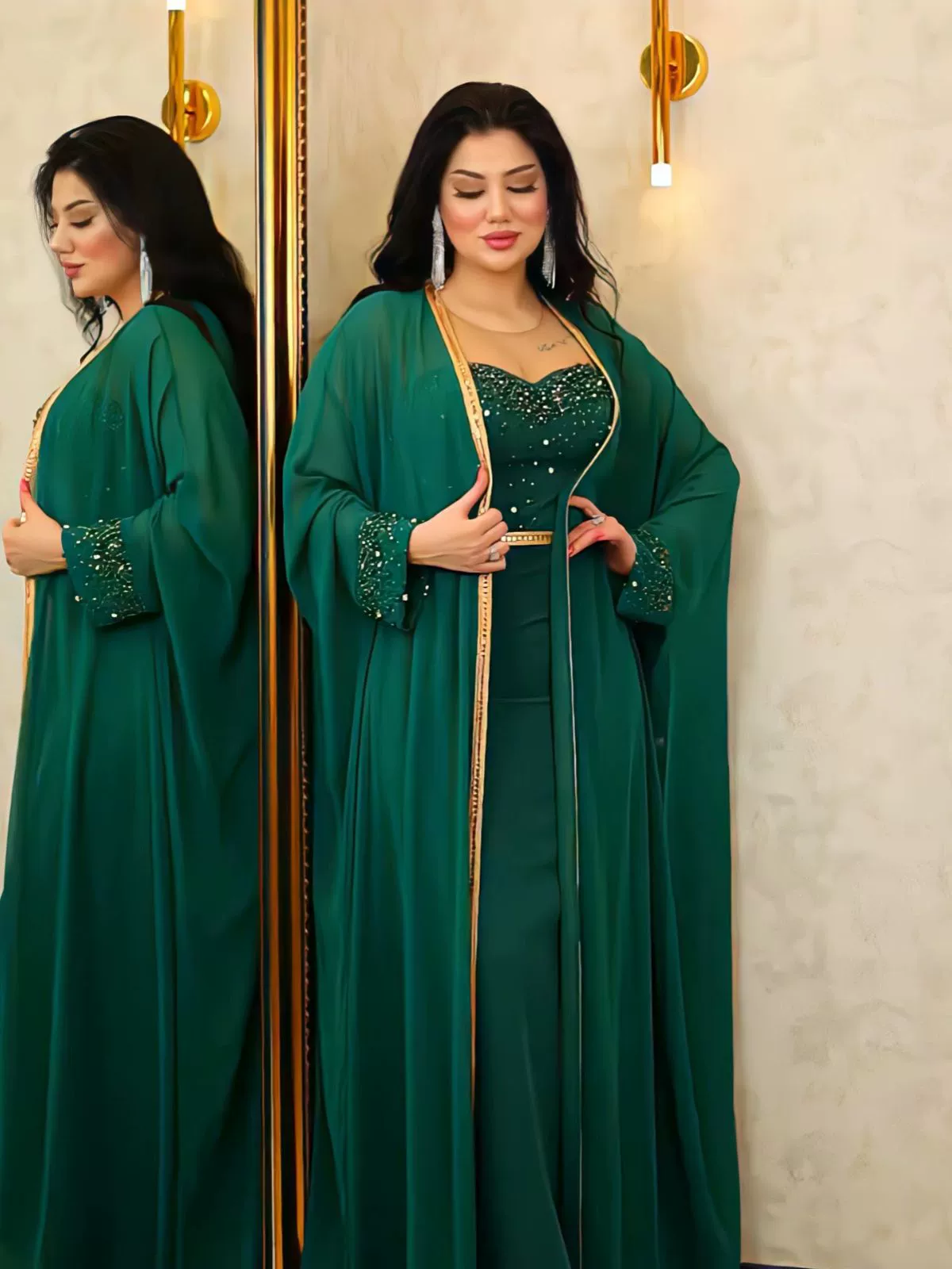 2pcs Mesh Studded Gown and Dress Set