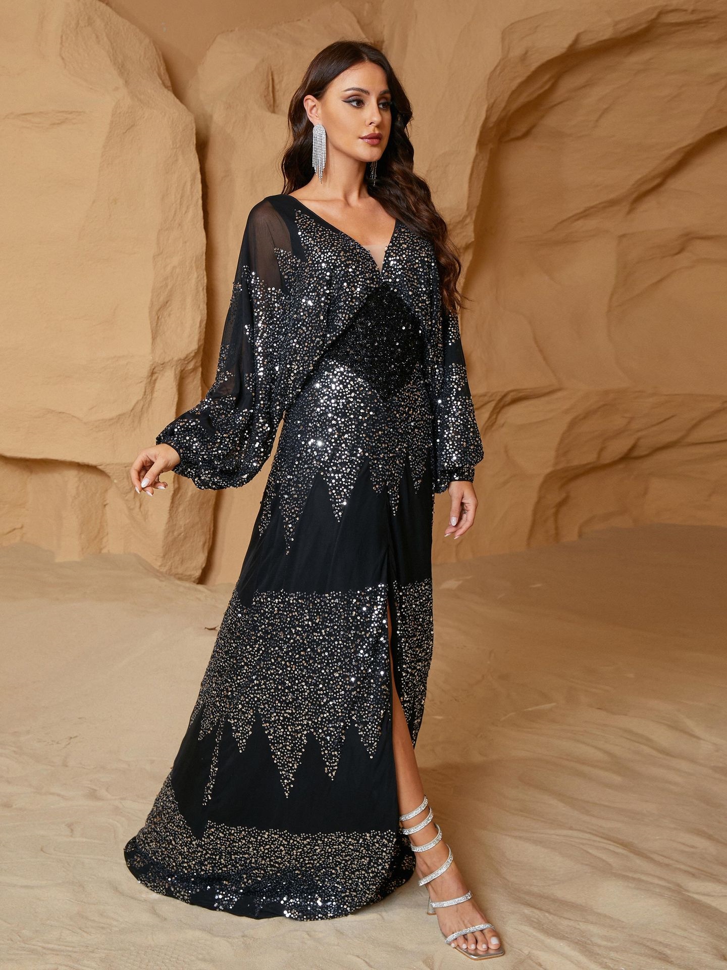 Chiffon V-neck Split Waist Dress