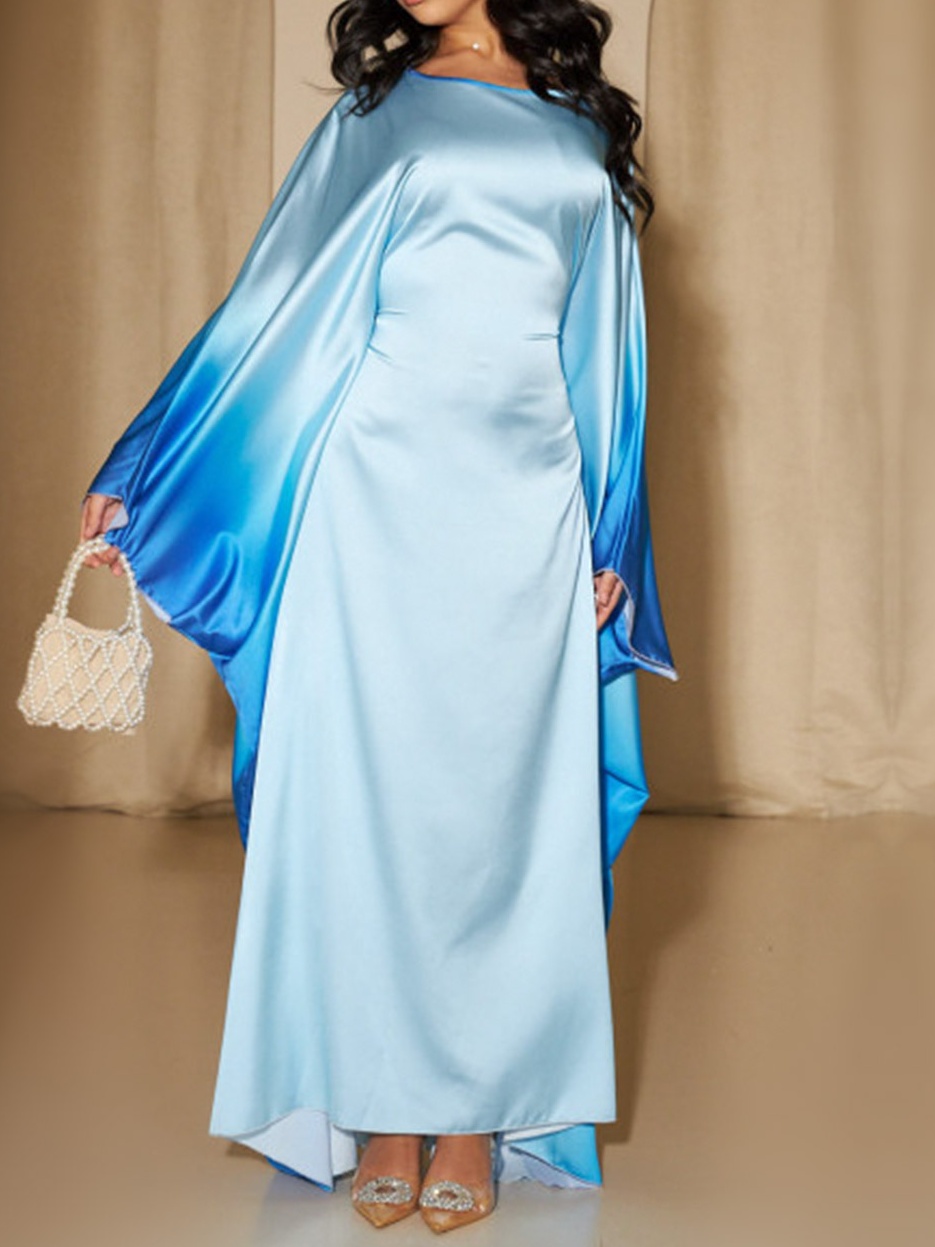 Round Neck Gradient Color Batwing Sleeves Dress
