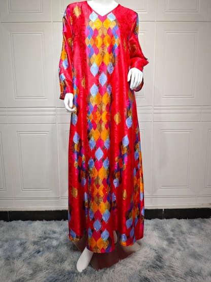 Printed Drill v-Neck Long Sleeve Dress