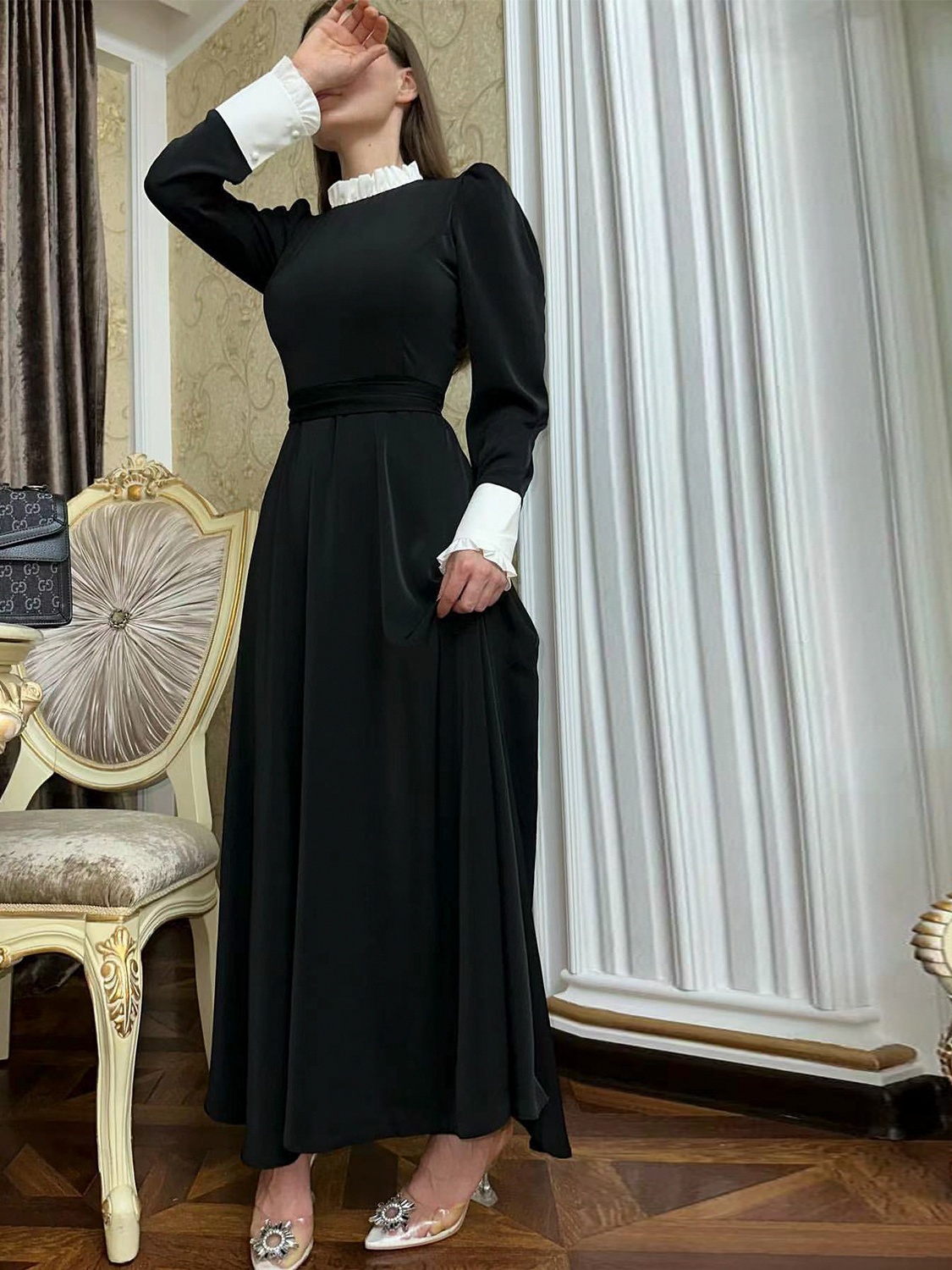 Solid Color Lace-up Dress