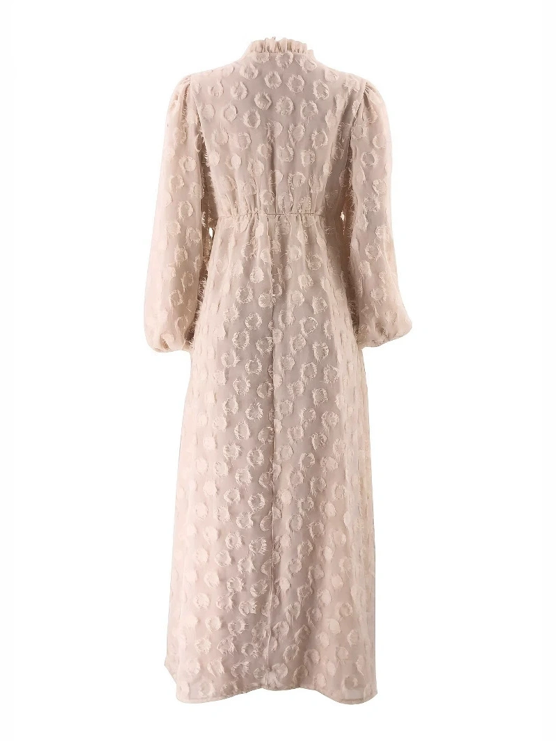 Solid Color Button Jacquard Wrap Sleeve Dress