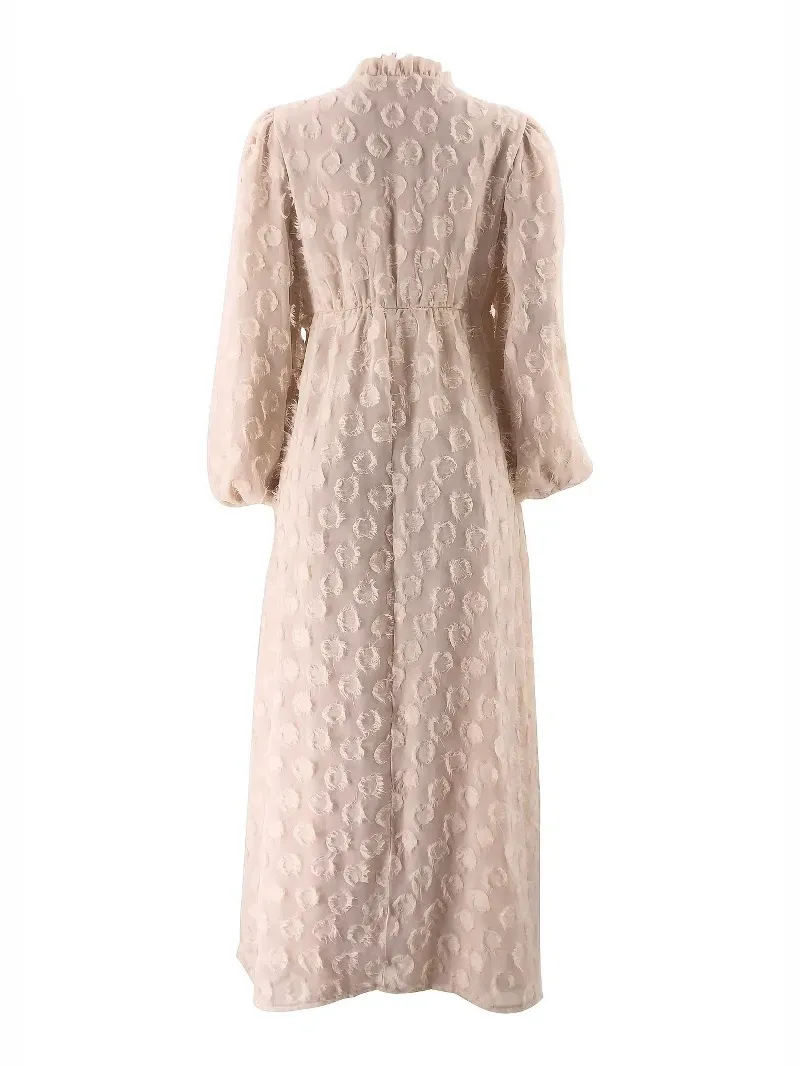 Solid Color Button Jacquard Wrap Sleeve Dress