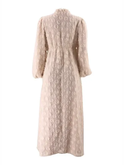 Solid Color Button Jacquard Wrap Sleeve Dress