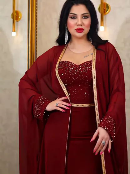 2pcs Mesh Studded Gown and Dress Set