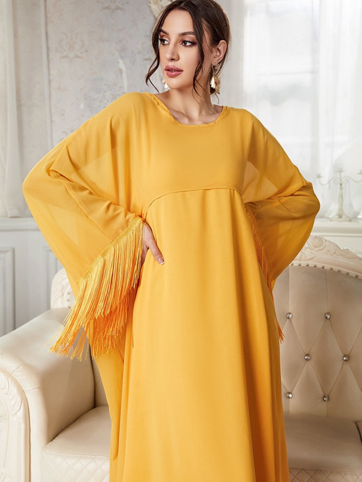 Fringed Long Blouse Mesh Dress