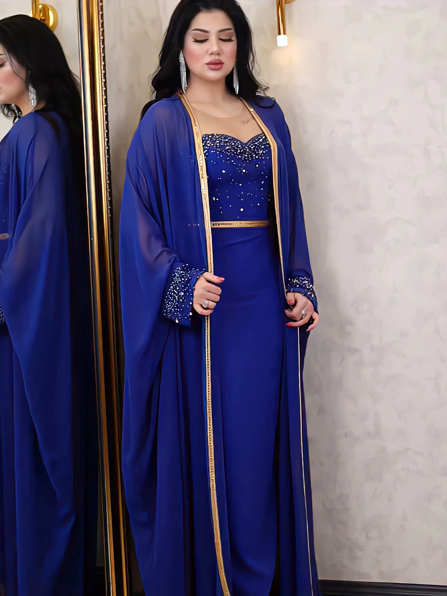 2pcs Mesh Studded Gown and Dress Set
