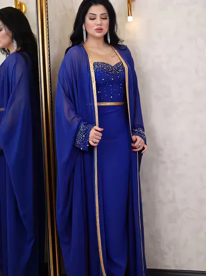 2pcs Mesh Studded Gown and Dress Set