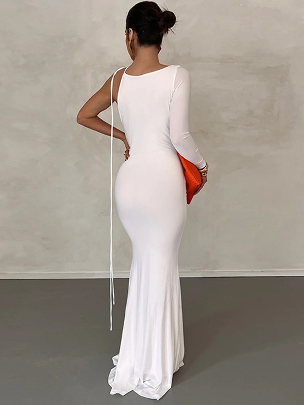 Slim Velvet Floral One-Shoulder Dress