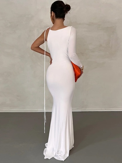 Slim Velvet Floral One-Shoulder Dress