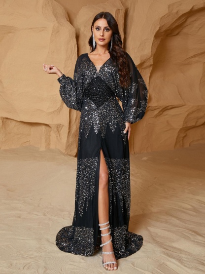 Chiffon V-neck Split Waist Dress