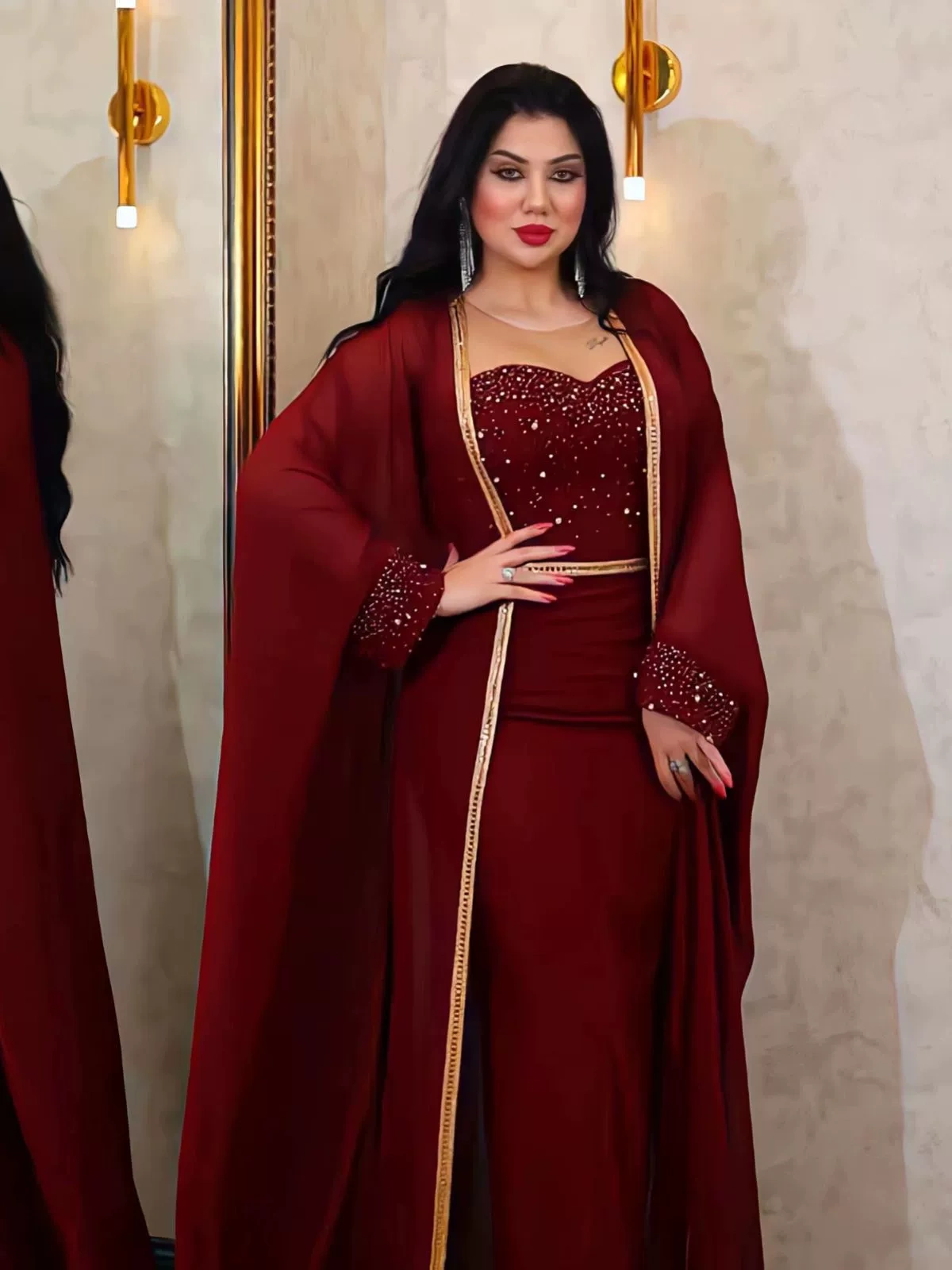 2pcs Mesh Studded Gown and Dress Set