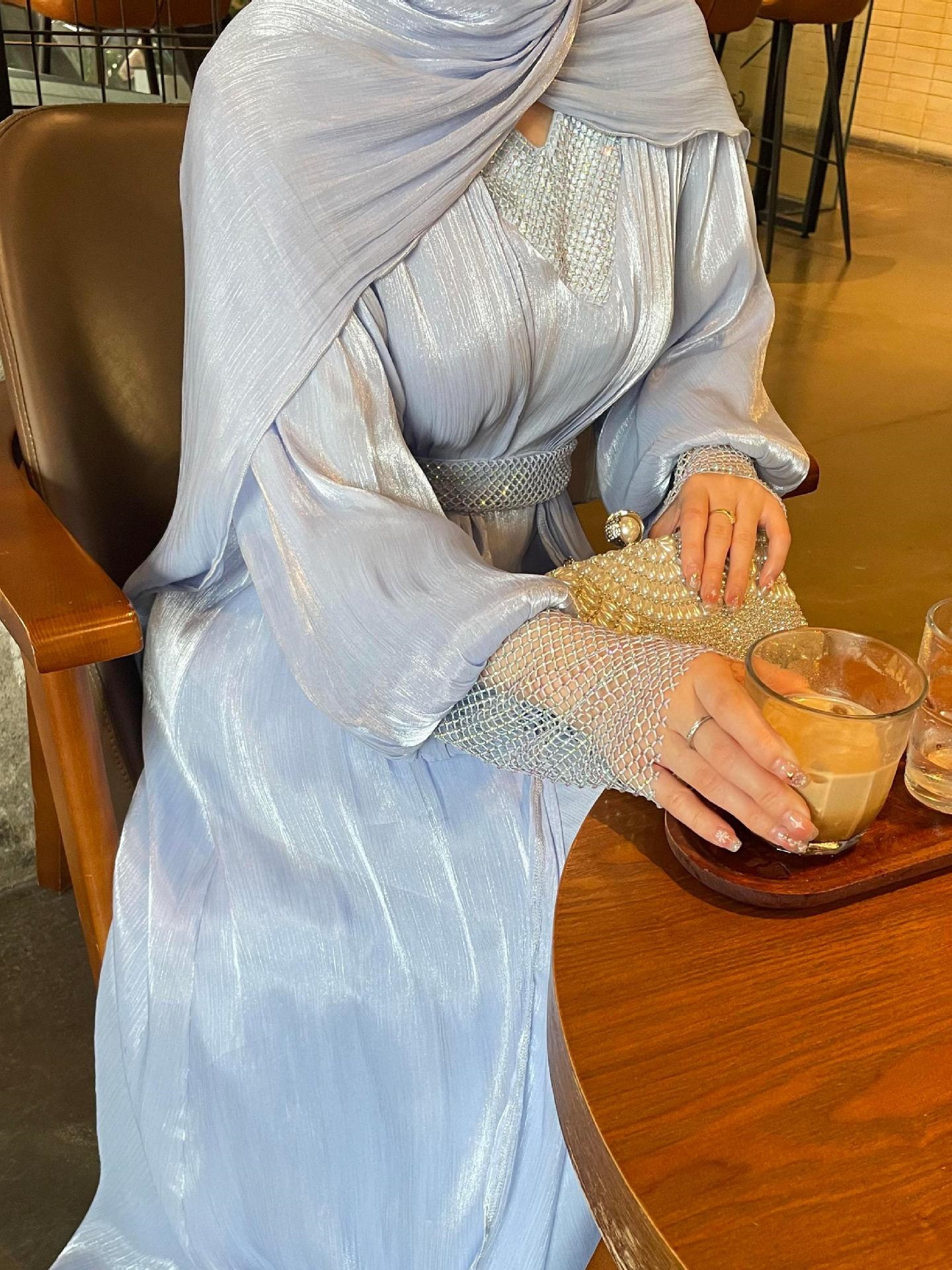 4pcs Simple Pearl Star Abaya Set