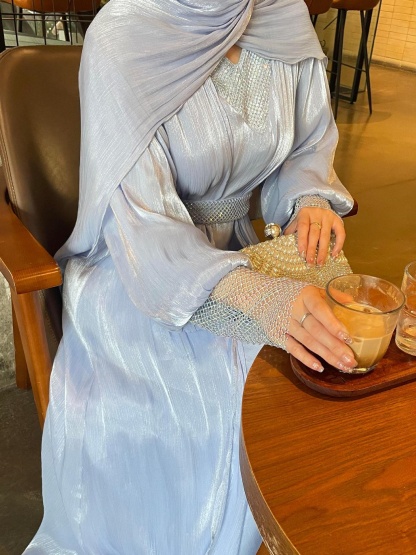 4pcs Simple Pearl Star Abaya Set