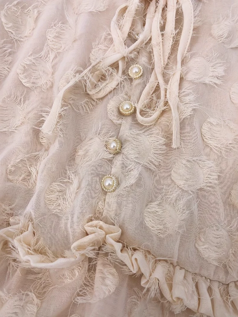 Solid Color Button Jacquard Wrap Sleeve Dress