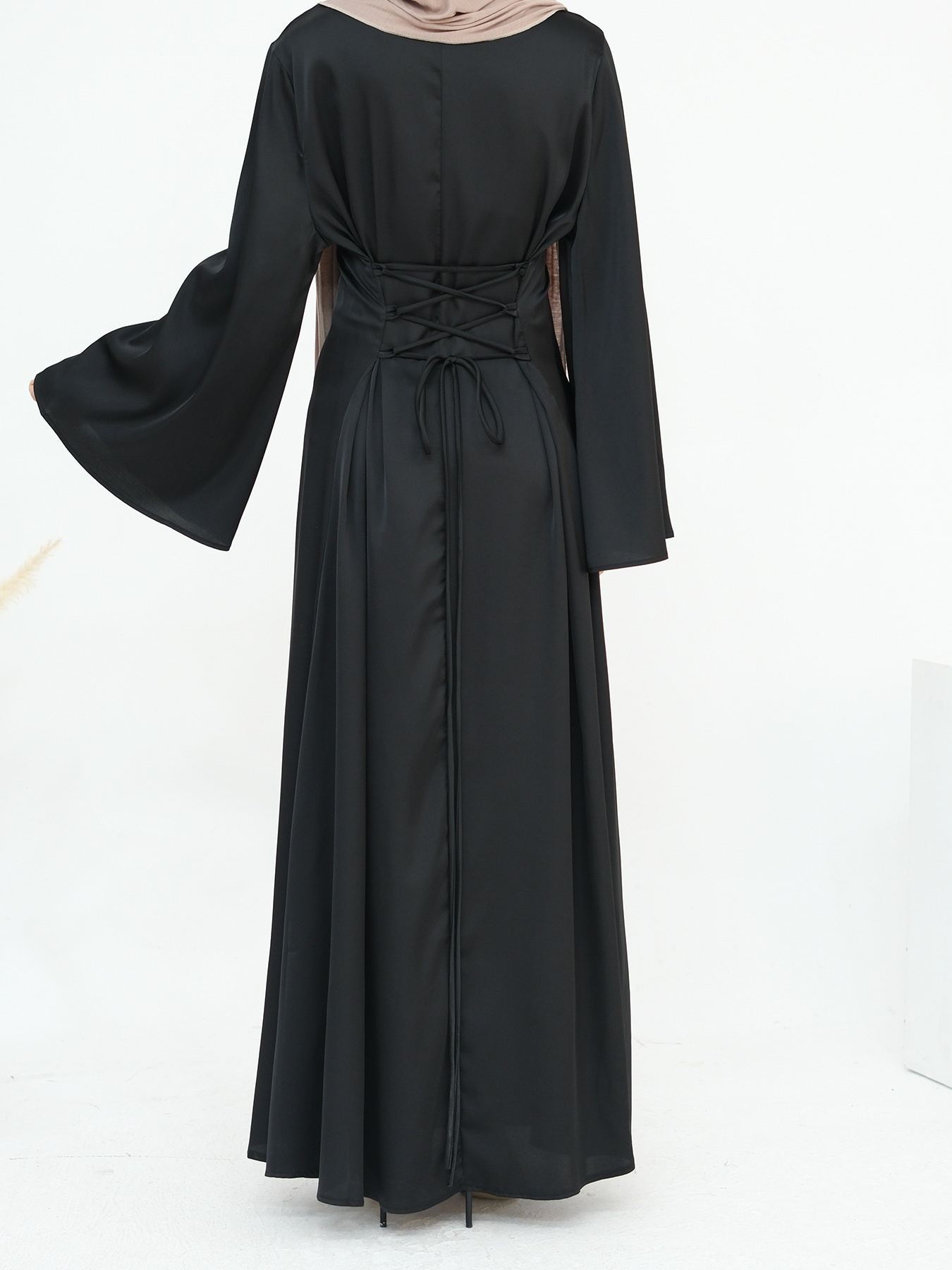 Drawstring Waist Solid Color Lace-Up Elegant Dress
