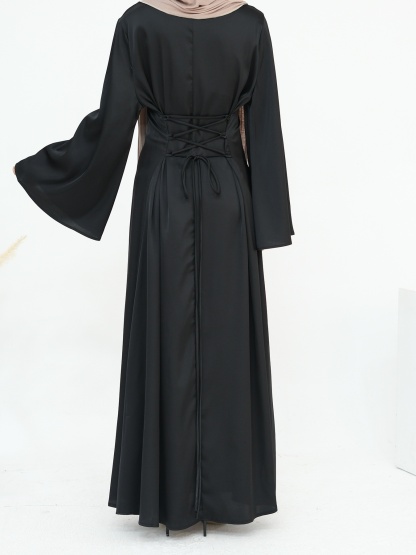 Drawstring Waist Solid Color Lace-Up Elegant Dress