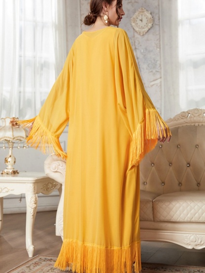 Fringed Long Blouse Mesh Dress