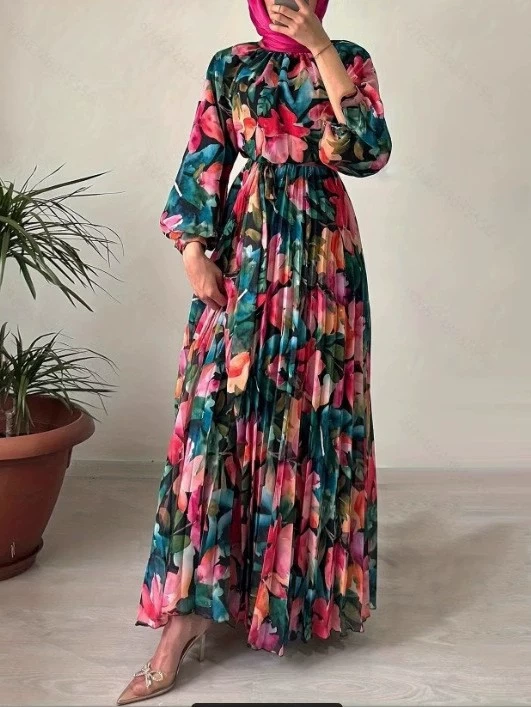 Floral Print Pleated Waist Dress