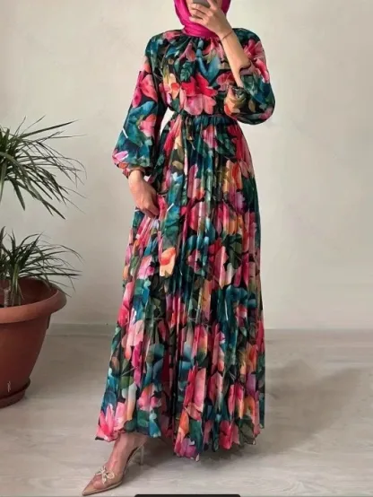Floral Print Pleated Waist Dress