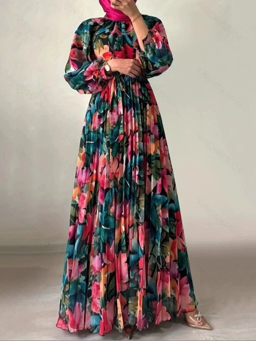 Floral Print Pleated Waist Dress