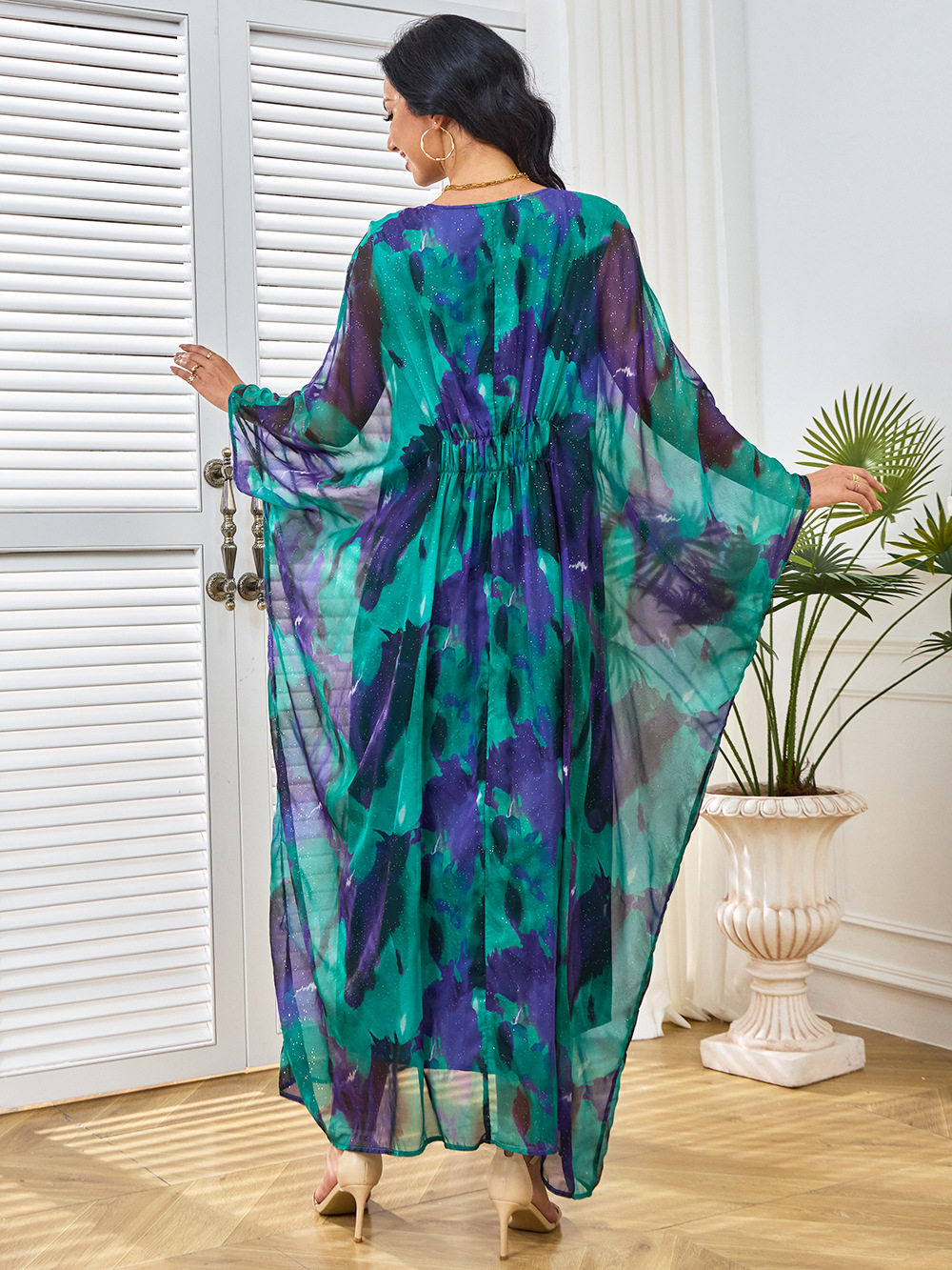 Intricate Patterns Hued Chiffon Gown Maxi Dress