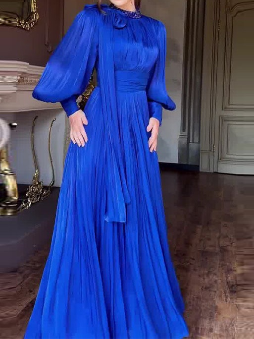 French Round Neck Diamond High Waist Slim Dress