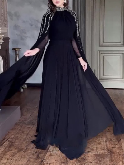 Shawl Sequined High Waist Maxi Dress