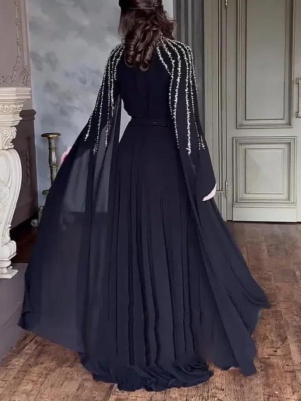 Shawl Sequined High Waist Maxi Dress