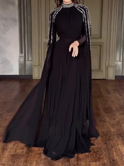 Shawl Sequined High Waist Maxi Dress