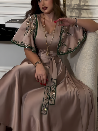 Diamond Shawl Sleeves Jalabiya Dress with Belt