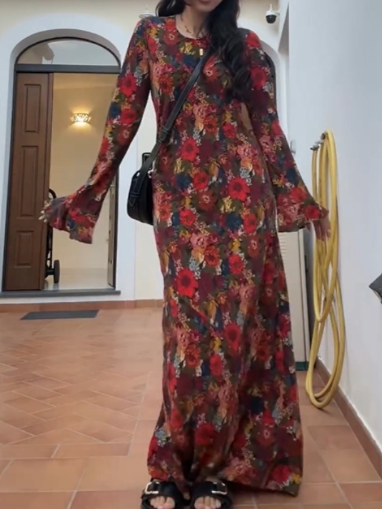 Satin Printed High-end Maxi Dress 