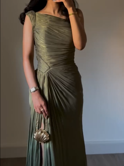 Off-The-Shoulder Satin Wedding A-line Floor-Length Ball Gown Dress