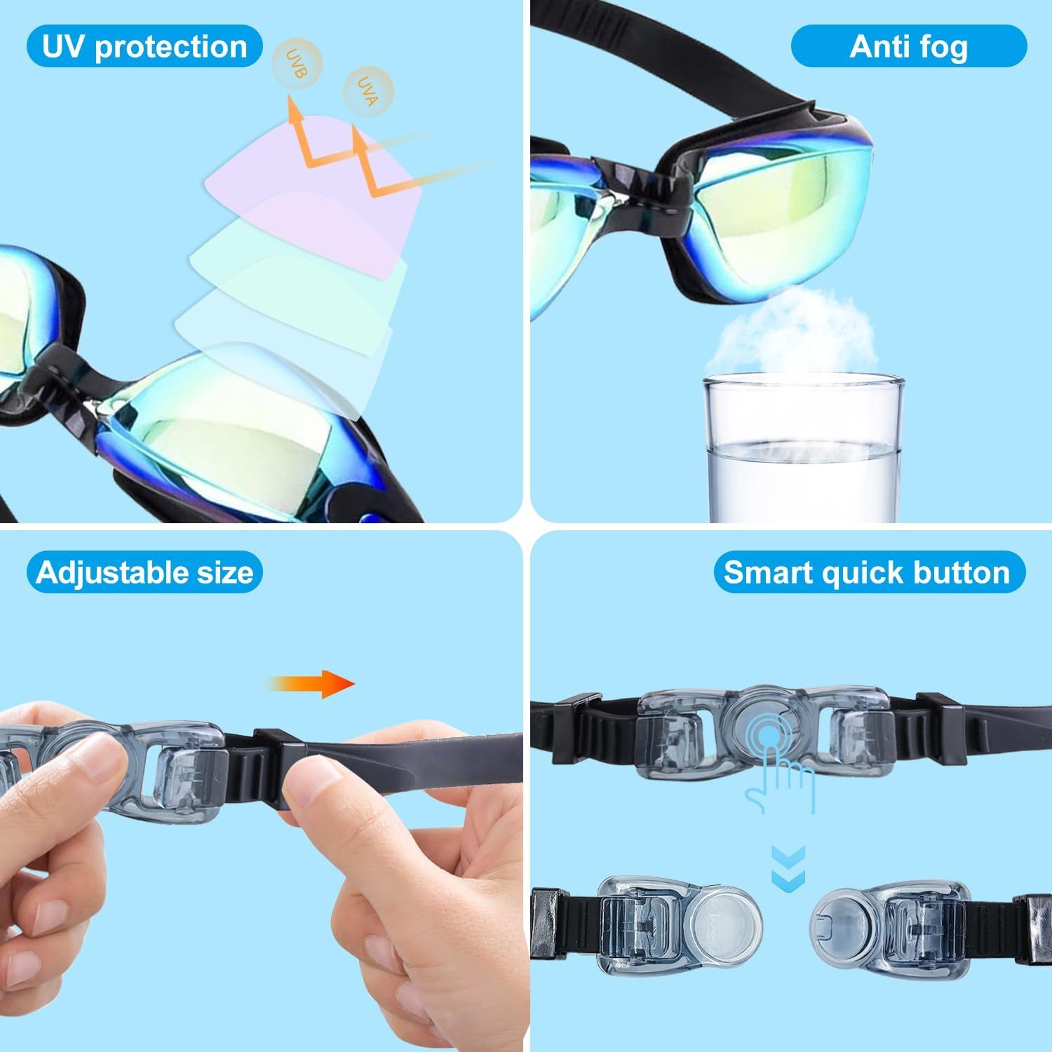Anrgterg Swim Goggles, 6 Pack Anti Fog Swimming Goggles No Leaking Water Clear Vision Full Protection Silicone Goggles with Ear Plugs Nose Clip for Adult Women Men Teenagers