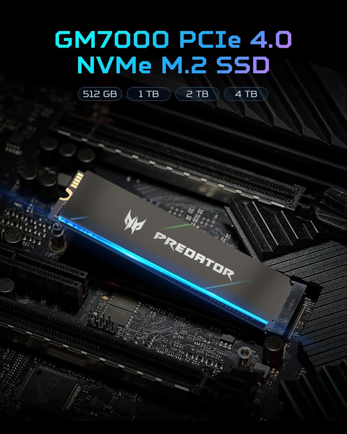acer Predator GM7000 4TB M.2 SSD 2280 NVMe Gen4 Internal Gaming SSD, Compatible with PS5 Up to 7400MB/s - BL.9BWWR.107