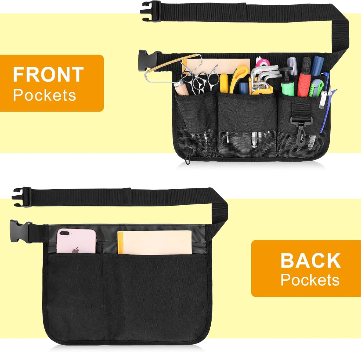 Geboor Gardening Tool Waist Bag Belt Heavy Duty Oxford Tool Apron with 7 Pockets of Different Sizes and Depth