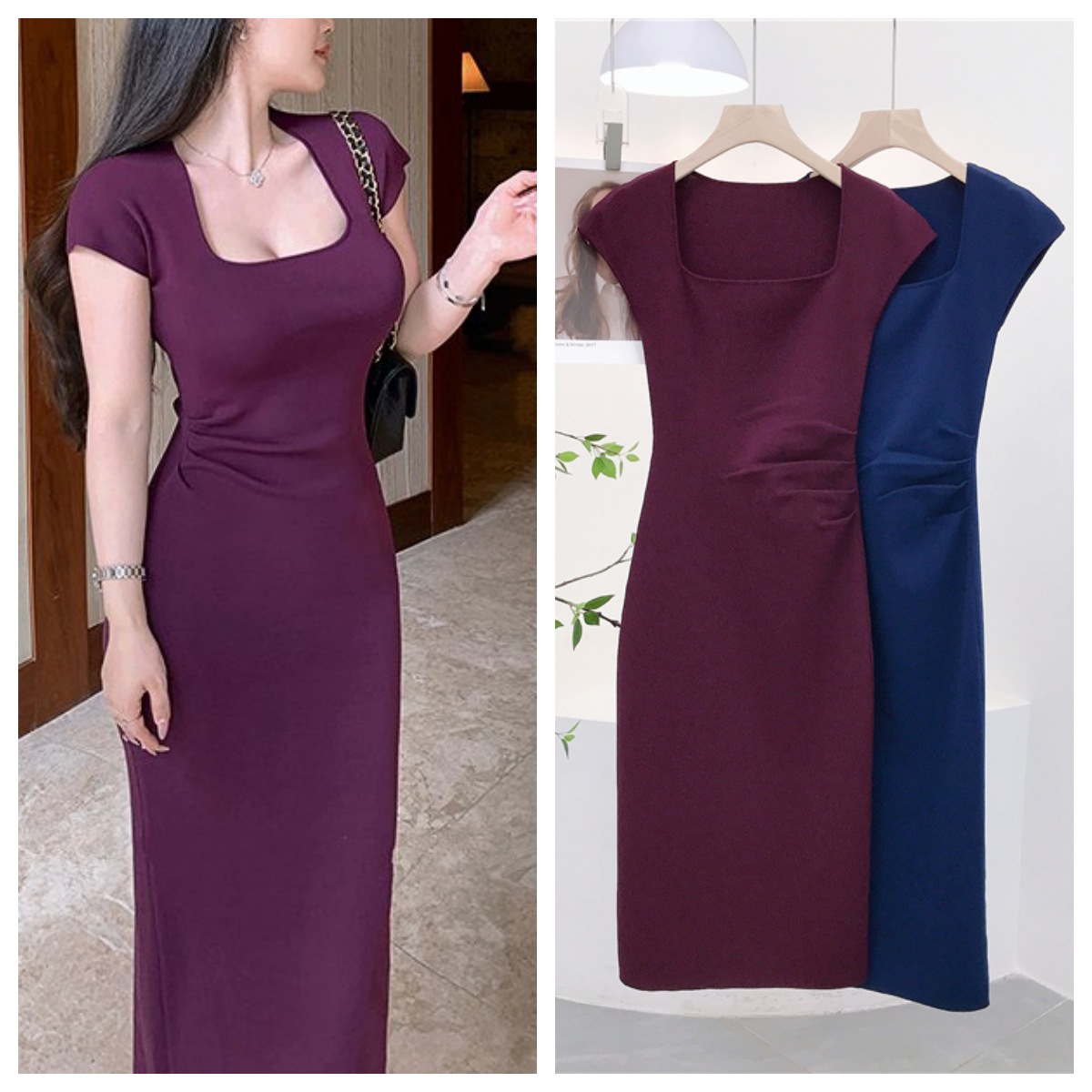 The royal sister is light and familiar with the ice silk waist pleated slit dress