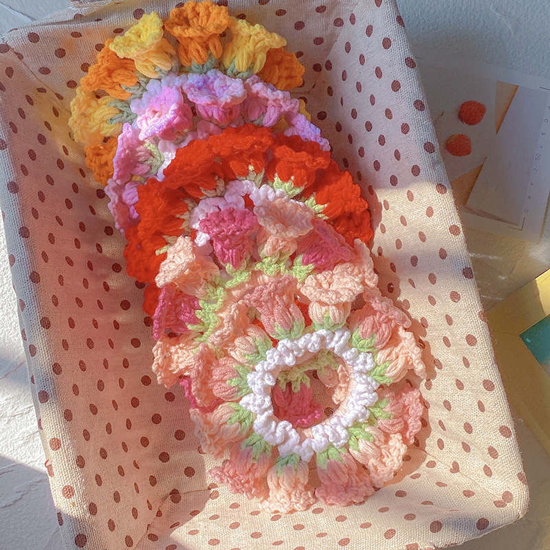 送給媽媽的禮物 手工編織鈴蘭羊毛大腸髮圈 高彈性馬尾髮圈 - PhotoMoonLampTW