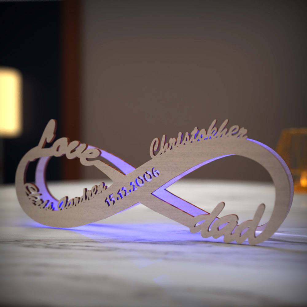 Custom Lamp Light Up Letter Name Sign Engraved Wooden Nightlight Personalized Name Light Infinity Love Gift for Mom