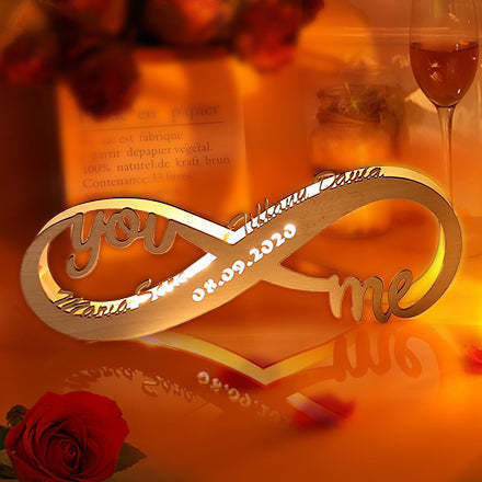 Anniversary Gifts Custom Lamp Engraved Wooden Desk Nightlight  Personalized Name Sign Light Infinity Love for Her