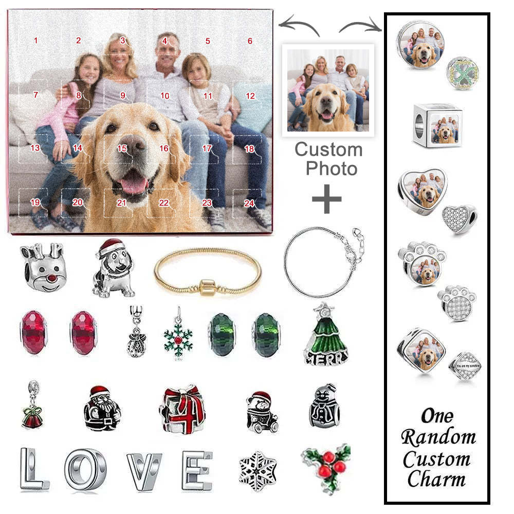 Personalized Photo Jewelry Advent Calendar Photo Charm Christmas Surprise Blind Box Bracelet 24 Calendar Countdown Gift Box Bracelet For Pet
