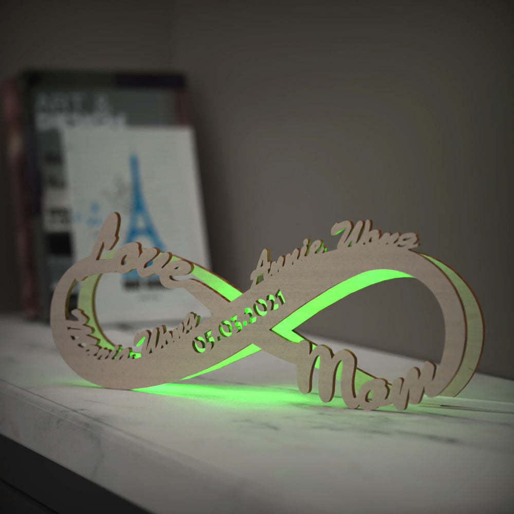 Custom Lamp Light Up Letter Name Sign Engraved Wooden Nightlight Personalized Name Light Infinity Love Gift for Mom