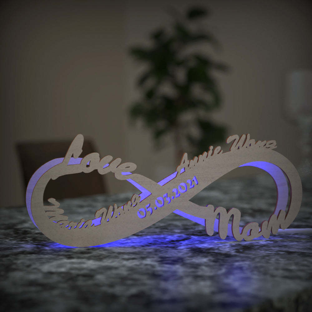 Custom Lamp Light Up Letter Name Sign Engraved Wooden Nightlight Personalized Name Light Infinity Love Gift for Mom