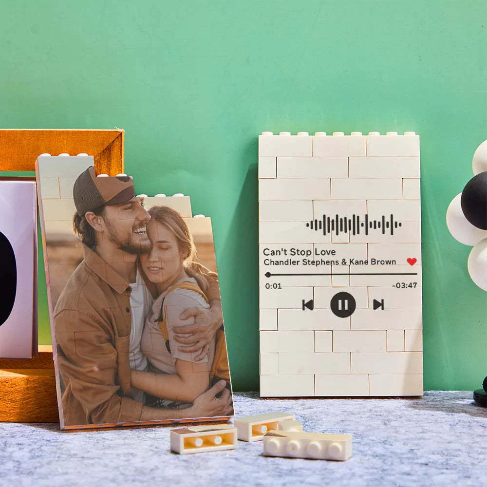 個性化積木拼圖立式建築照片積木音樂代碼自定義文字框 - PhotoMoonLampTW