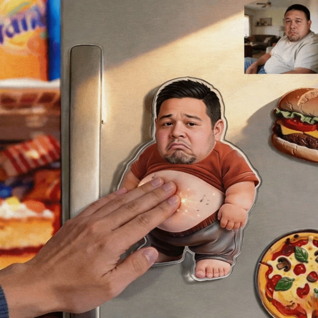 個人化軟萌照片音樂冰箱貼 – 可自訂照片的卡通人物擠壓肚皮磁貼,內建聲音,送給家人和情侶的趣味禮物