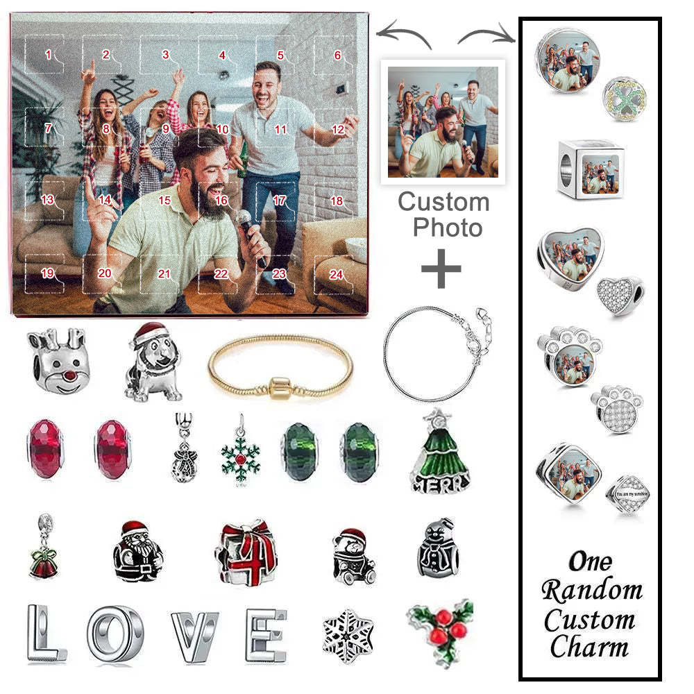 Personalized Photo Jewelry Advent Calendar Photo Charm Christmas Surprise Blind Box Bracelet 24 Calendar Countdown Gift Box Bracelet For Friend
