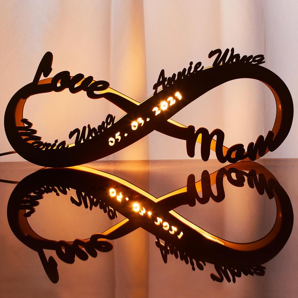 Custom Lamp Light Up Letter Name Sign Engraved Wooden Nightlight Personalized Name Light Infinity Love Gift for Mom