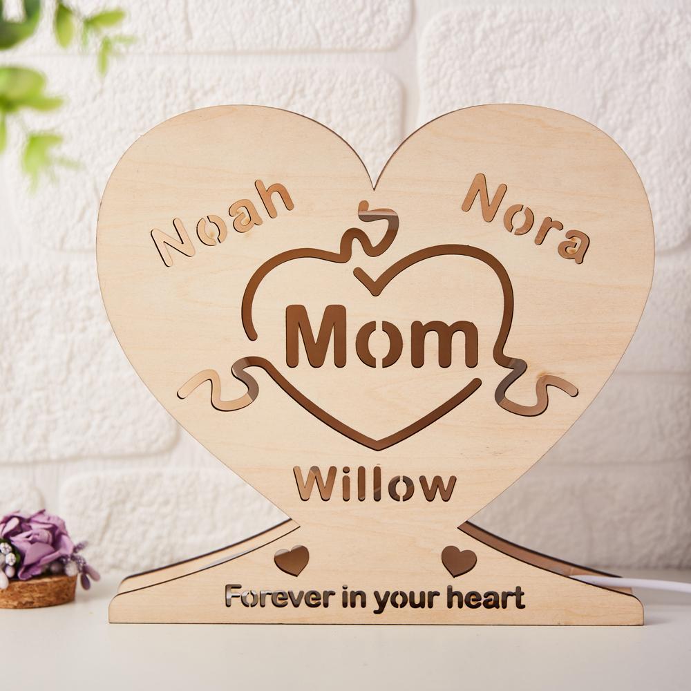 Anniversary Gifts for Her Custom Wooden Heart-shaped Lamp Personlized Letter Name