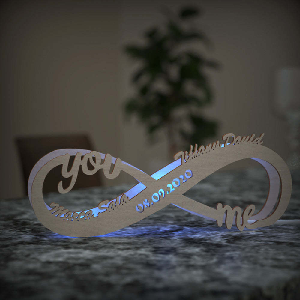 Birthday Gifts Custom Lamp Engraved Wooden Nightlight Personalized Name Sign Light Infinity Love for Her