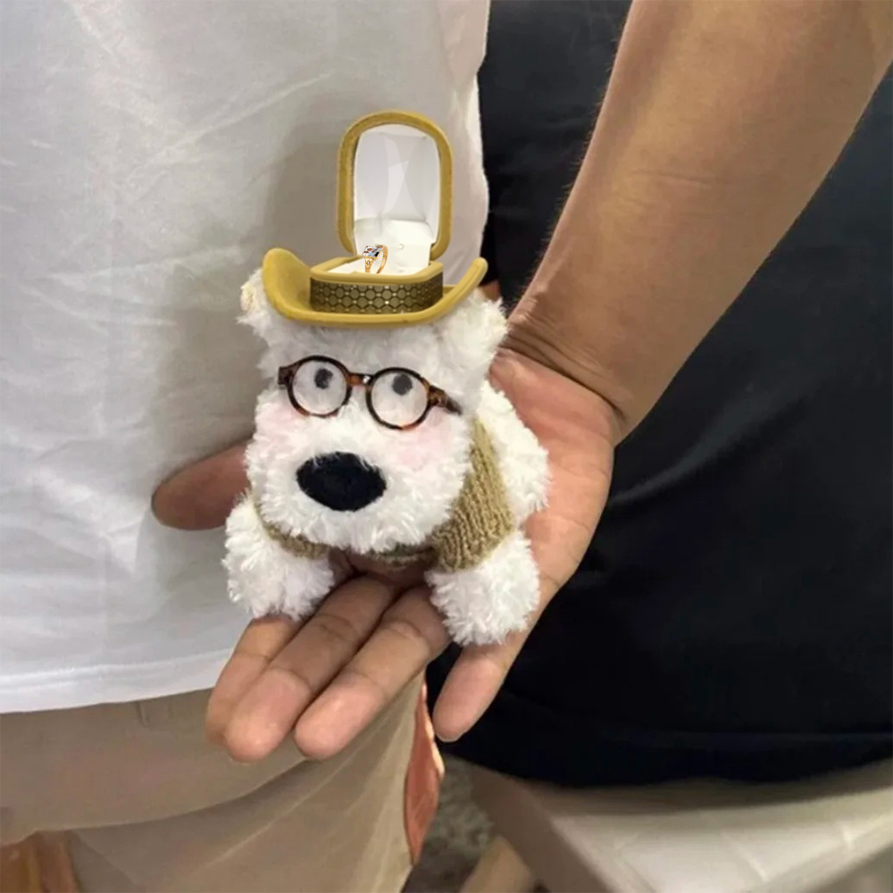 西高地白梗犬造型戒指盒,附帽子,適合送給她的可愛訂婚珠寶禮物 - PhotoMoonLampTW
